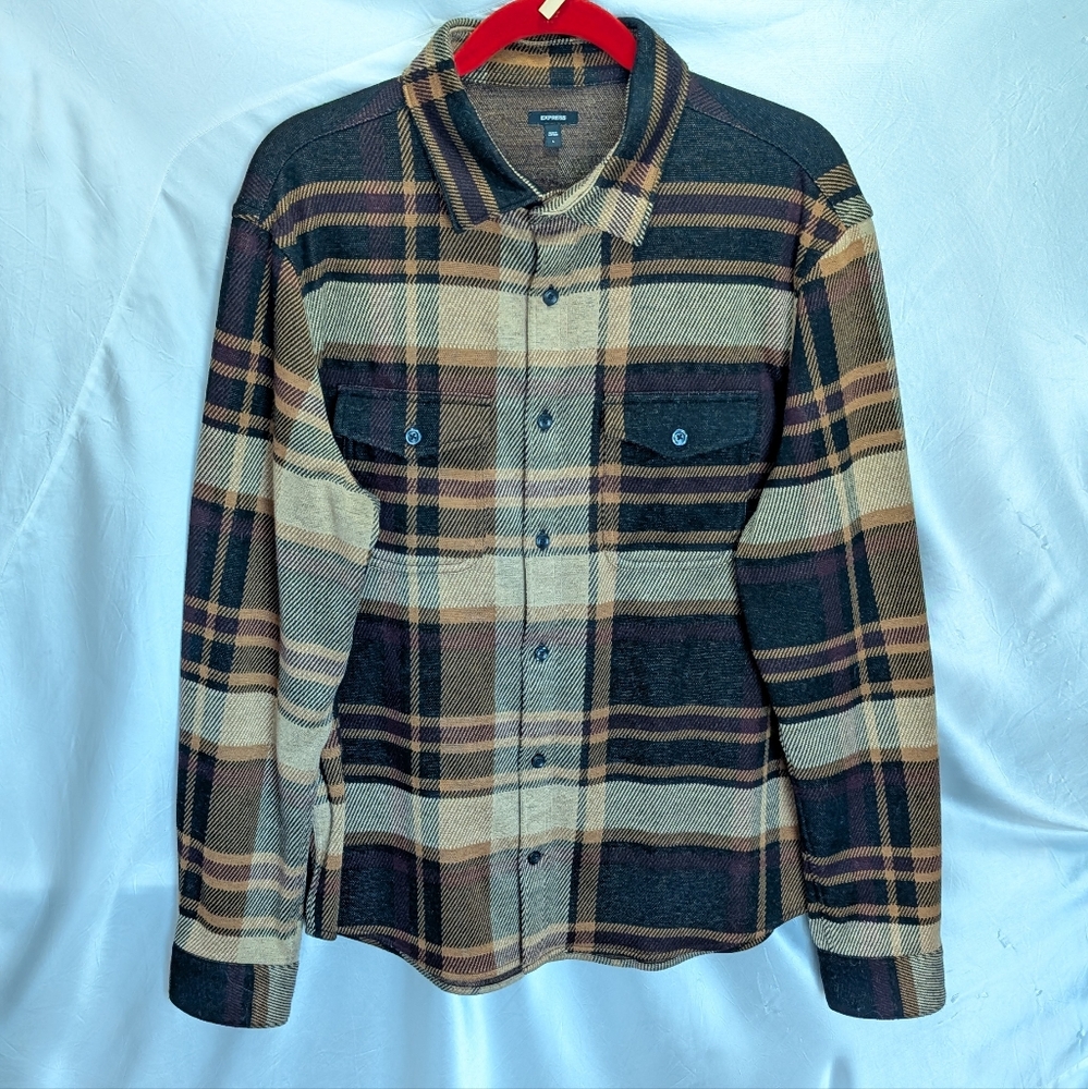 Express Coffee Brown Beige Flannel Rayon Poly Spandex L 90285